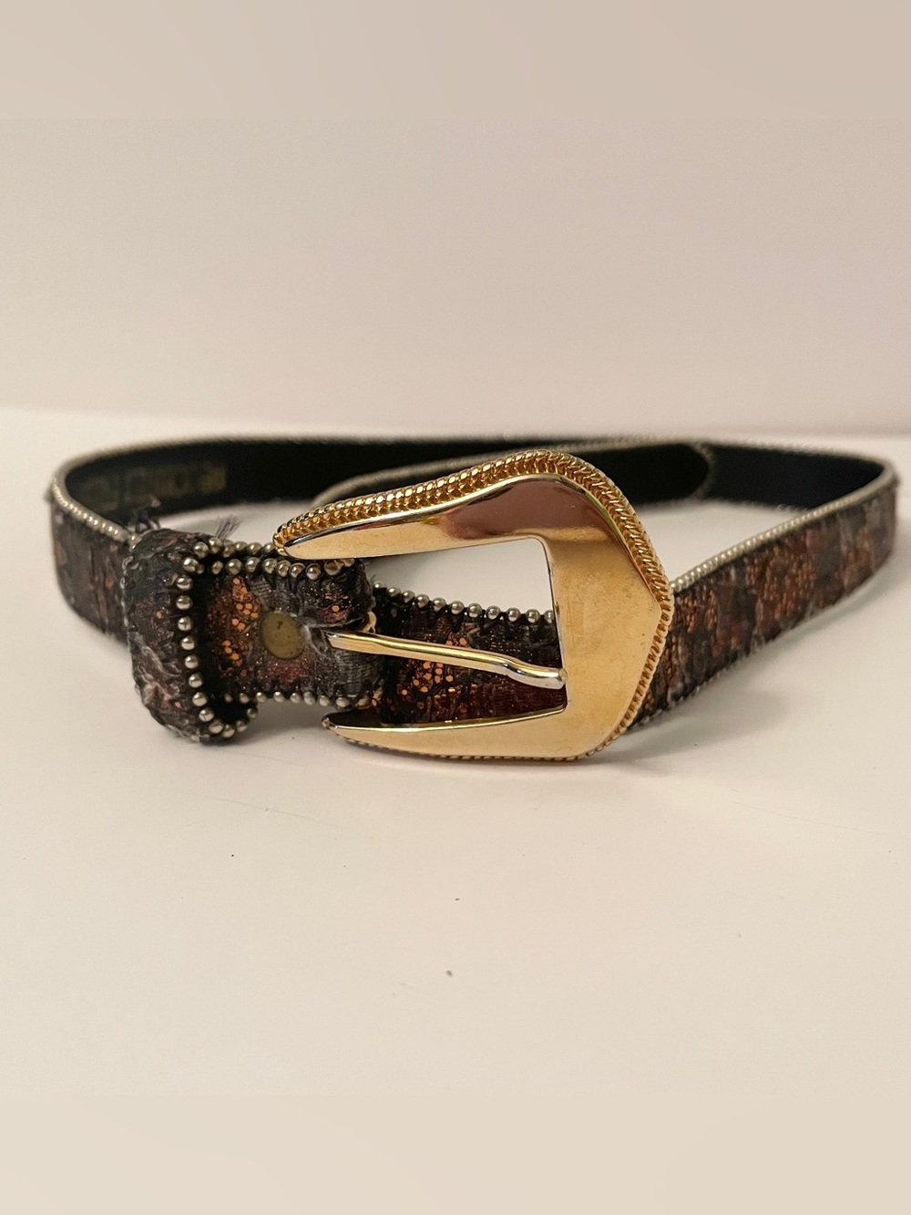 VTG Absolutely Fresh Beaded Western Belt Gold Silver Metallic M/L 34”